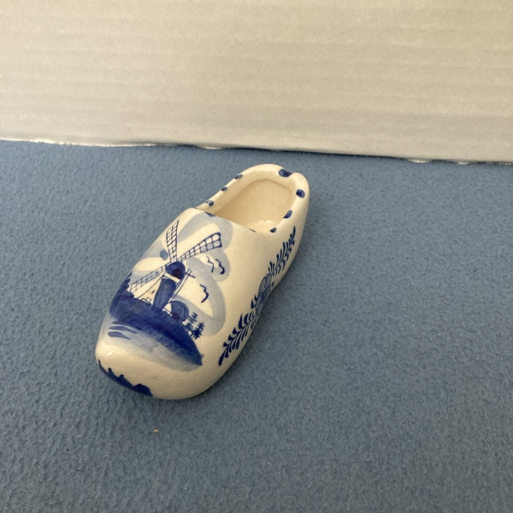 E H Delft Blue Color Hand painted Ceramic‎ Holland Windmill Clog w/Floral Accent - Picture 3 of 11